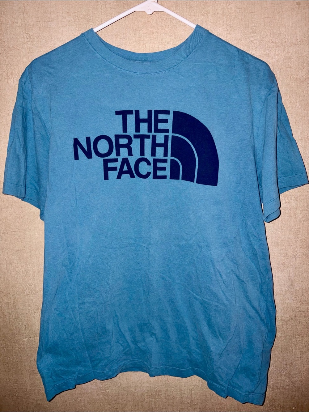 The North Face Men's Aqua Blue Tee with Navy Logo